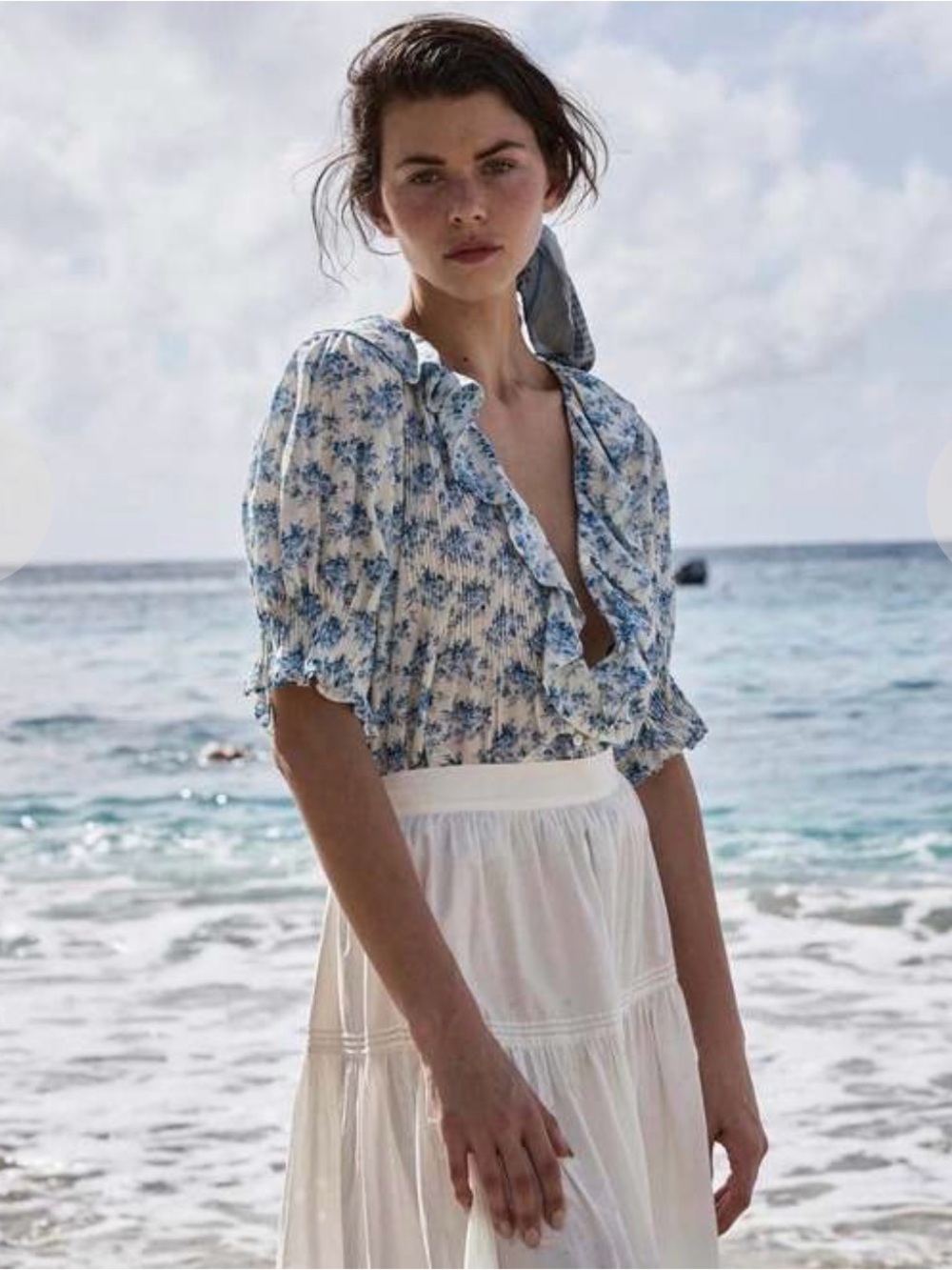 DÔEN Henri Top, Bleu Rosier Floral, Size M